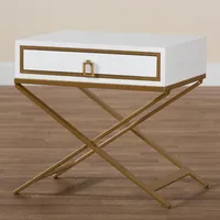 White Wood & Gold X-Base Nightstand