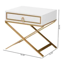 White Wood & Gold X-Base Nightstand