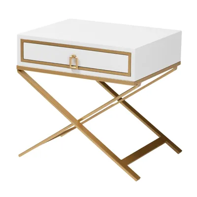 White Wood & Gold X-Base Nightstand