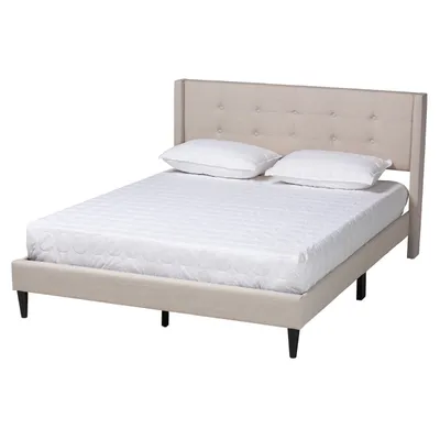 Beige Button Tufted Headboard Full Platform Bed