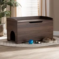 Walnut Wood Lift-Up Top Litter Box Trunk