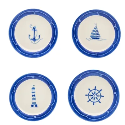White and Blue Nautical Salad Plate Set, Set of 4