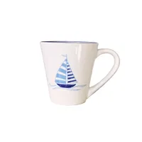 White and Blue Nautical Mugs, Set of 4