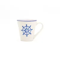 White and Blue Nautical Mugs, Set of 4