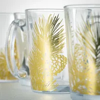 Gold Pine Cappuccino Glass Mugs, Set of 4