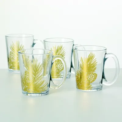 Gold Pine Cappuccino Glass Mugs, Set of 4
