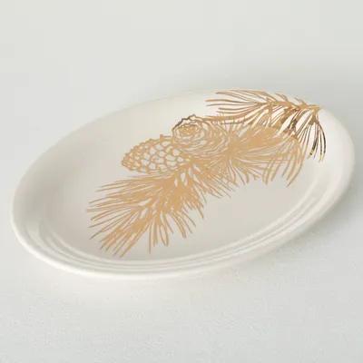 Golden Winter Pine Branch Serving Platter