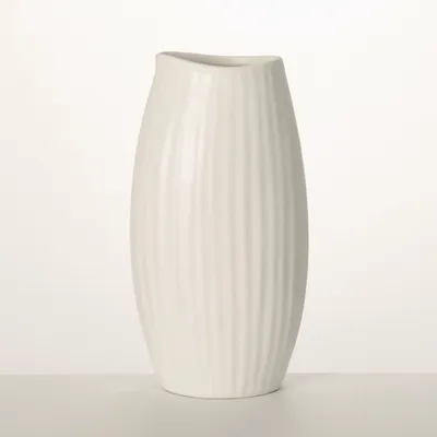 White Modern Ribbed Ceramic Vase