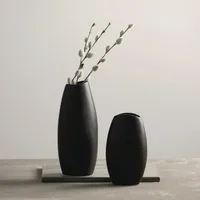 Modern Matte Black Ceramic Vases, Set of 2