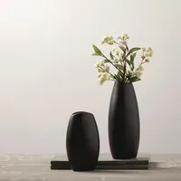 Modern Matte Black Ceramic Vases, Set of 2