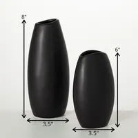 Modern Matte Black Ceramic Vases, Set of 2