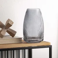 Modern Gray Ribbed Glass Vase
