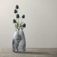 Modern Gray Ribbed Glass Vase