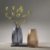 Modern Gray Ribbed Glass Vase