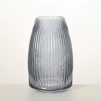 Modern Gray Ribbed Glass Vase