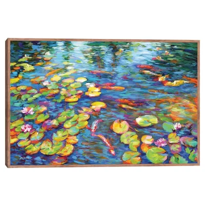 Koi Fish and Water Lilies Framed Canvas Art Print