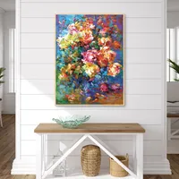 Colorful Flowers in Vase Framed Canvas Art Print