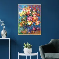 Colorful Flowers in Vase Framed Canvas Art Print