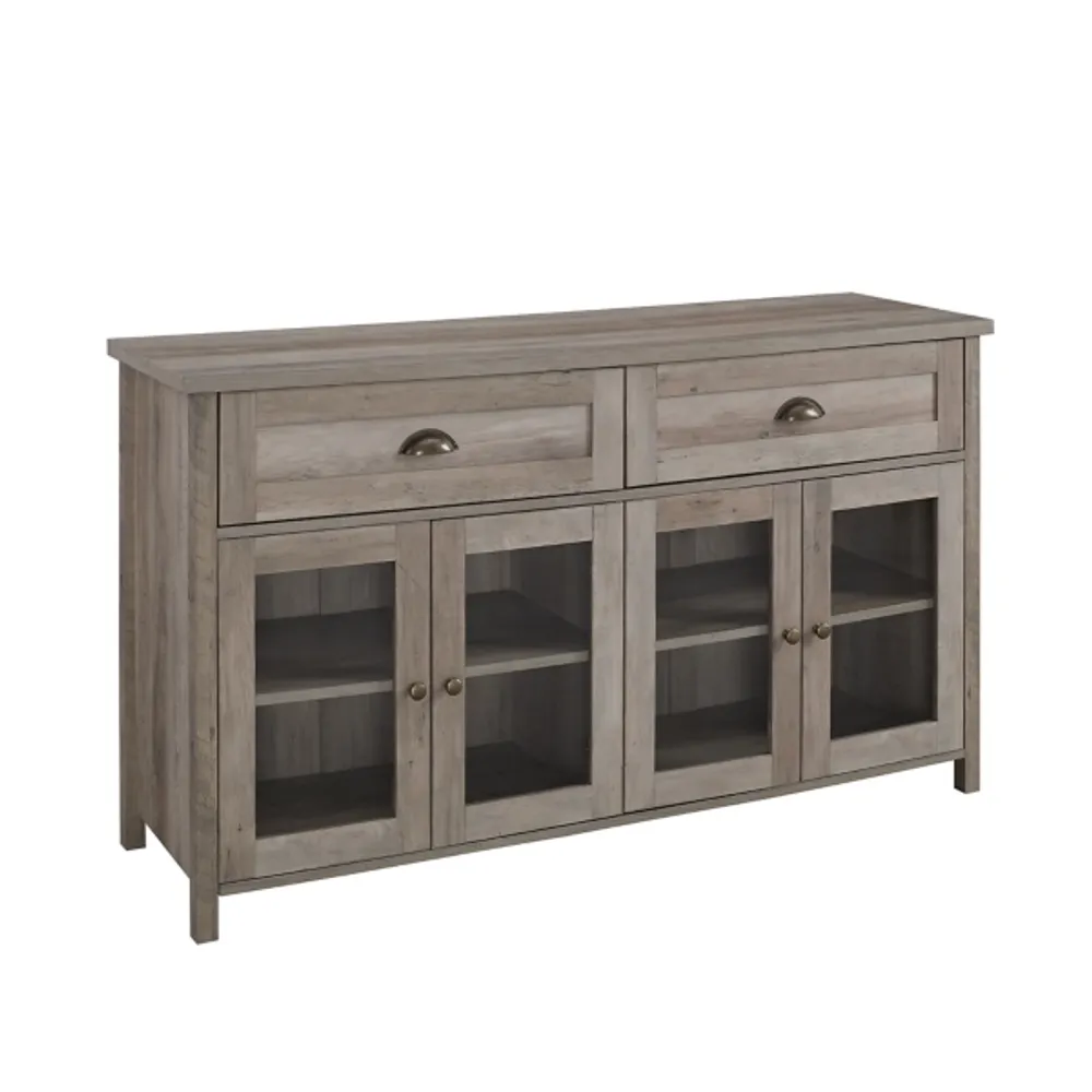 Graywash Rustic Glass Front Sideboard