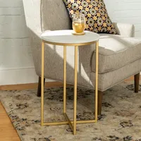 Round White Marble and Gold Accent Table