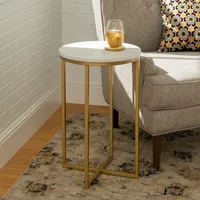 Round White Marble and Gold Accent Table