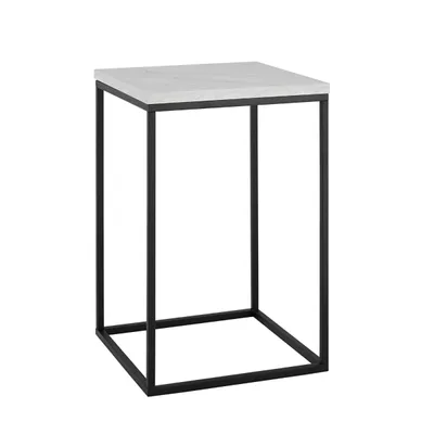 White Faux Marble Open Frame Side Table