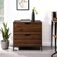 Dark Walnut Wood and Iron Accent Filing Cabinet