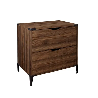 Dark Walnut Wood and Iron Accent Filing Cabinet