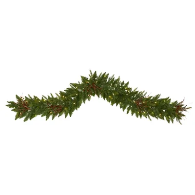 Pre-Lit Pine and Berry Garland