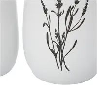 White Ceramic Botanical Print Vases, Set of 3