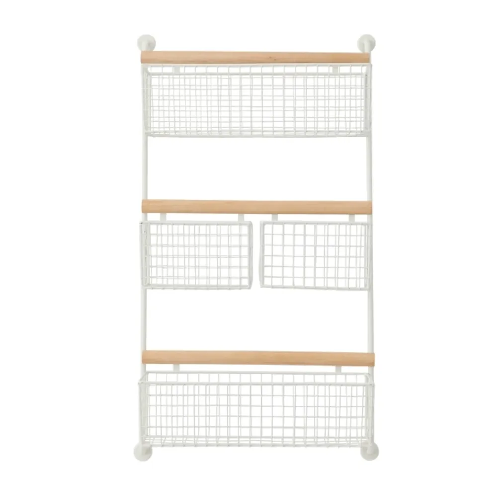 White Metal 4-Basket Wall Shelf