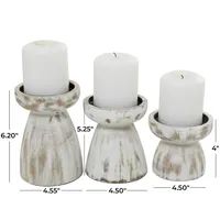 Distressed Wood Pillar Candle Holders, Set of 3