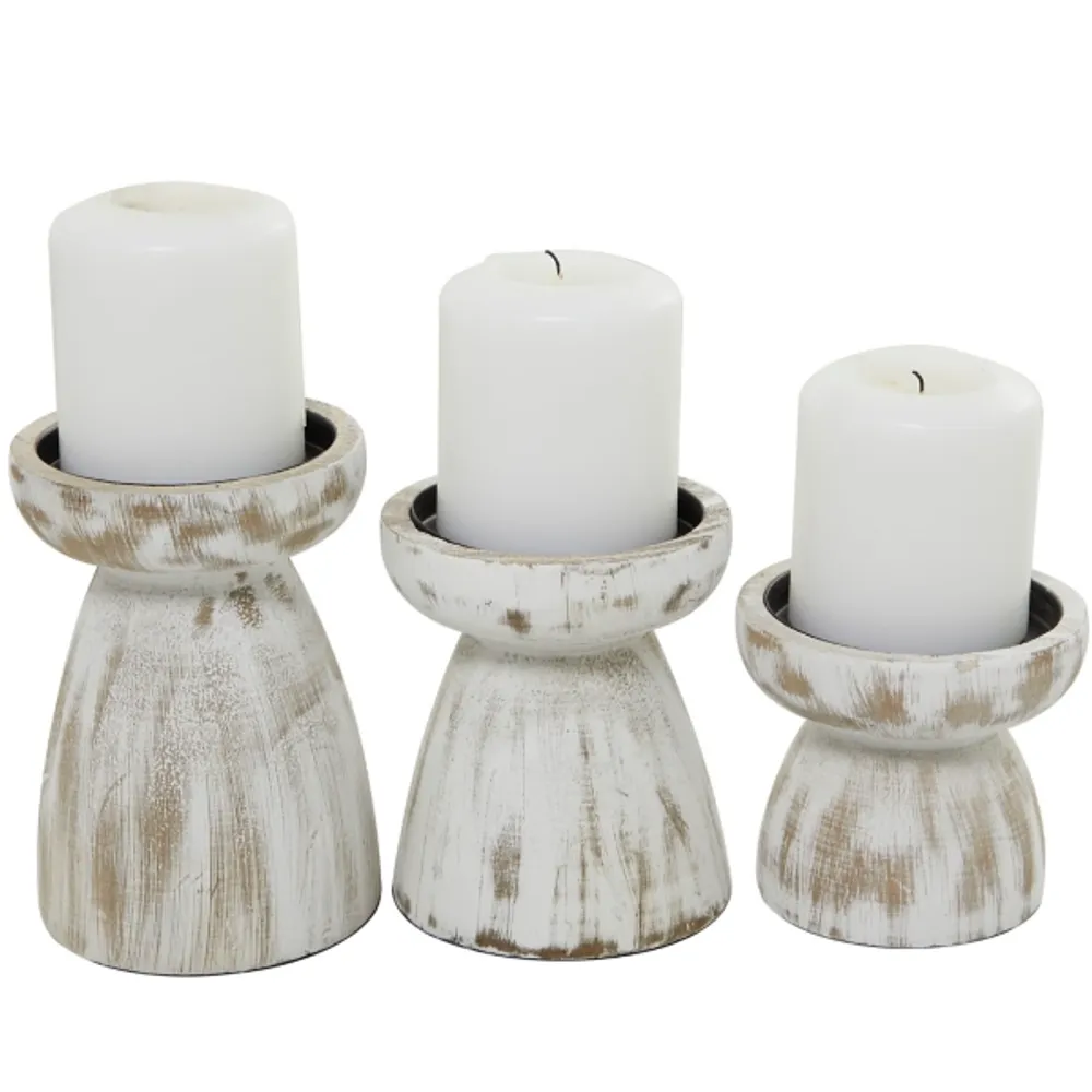 Distressed Tall White Candle Holder