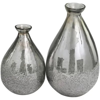 Silver Glass Teardrop Textured Vases, Set of 2