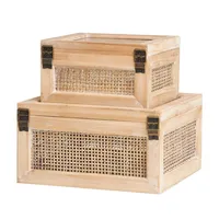 Natural Rattan and Glass Top Boxes, Set of 2