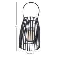 Black Metal Vertical Caged Lantern, 12 in.