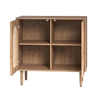 Oak Wood and Arched Rattan 2-Door Cabinet