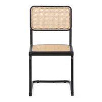 Black Framed Woven Cane Dining Chairs, Set of 2