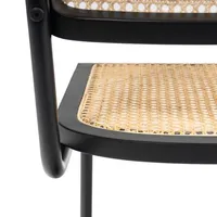 Black Framed Woven Cane Dining Chairs, Set of 2