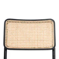 Black Framed Woven Cane Dining Chairs, Set of 2