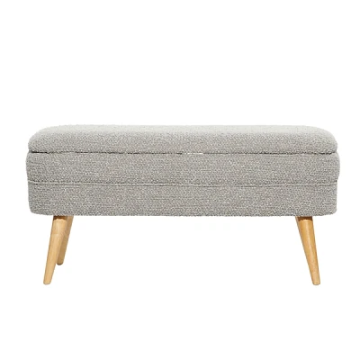Gray Upholstered Wood Leg Storage Bench
