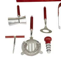 Red Leather and Stainless Steel 7-pc. Bar Tool Set