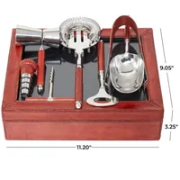 Red Leather and Stainless Steel 7-pc. Bar Tool Set