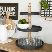 Black Wood 3-Tiered Decorative Tray