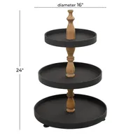 Black Wood 3-Tiered Decorative Tray