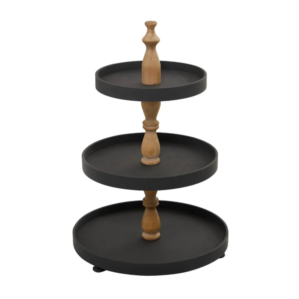 Black Wood 3-Tiered Decorative Tray