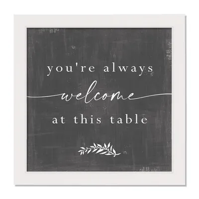 Welcome at This Table White Framed Canvas Print