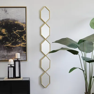 Gold Slim Stacked Hexagons Wall Mirror