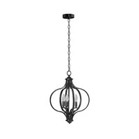 Round Black Iron Ornate Pendant Light