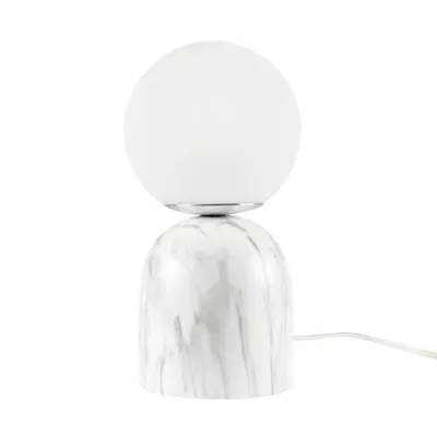 White Faux Marble and Frosted Shade Uplight
